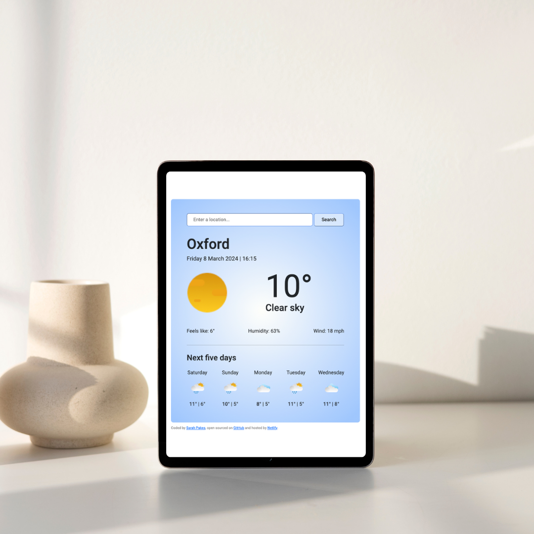 The weather app project displys on an iPad